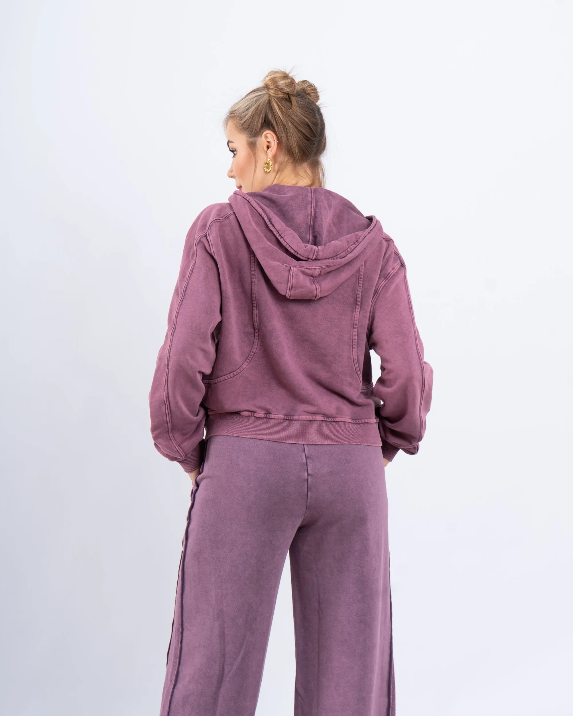 Acid-Wash Zip-Up Hoodie