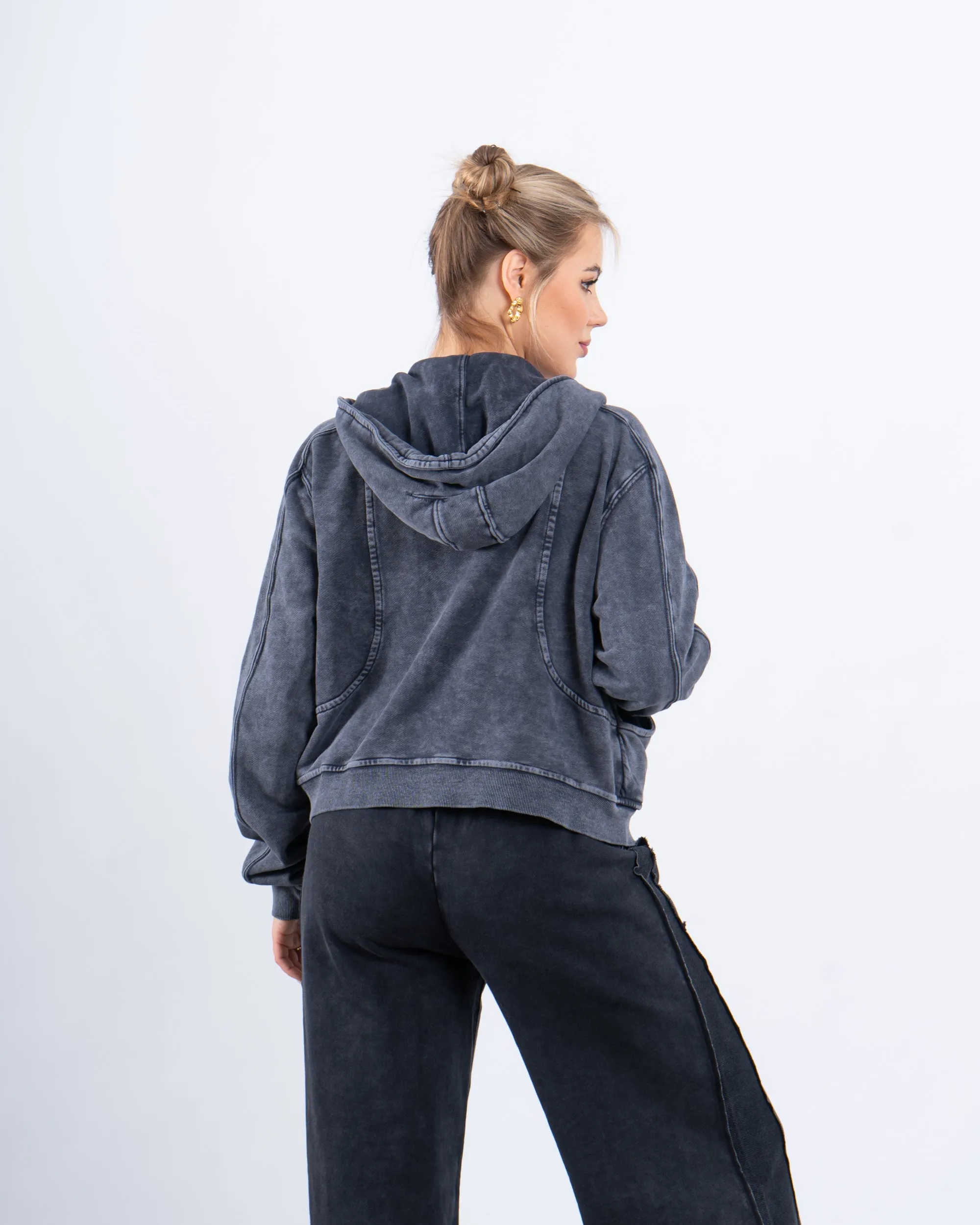 Acid-Wash Zip-Up Hoodie