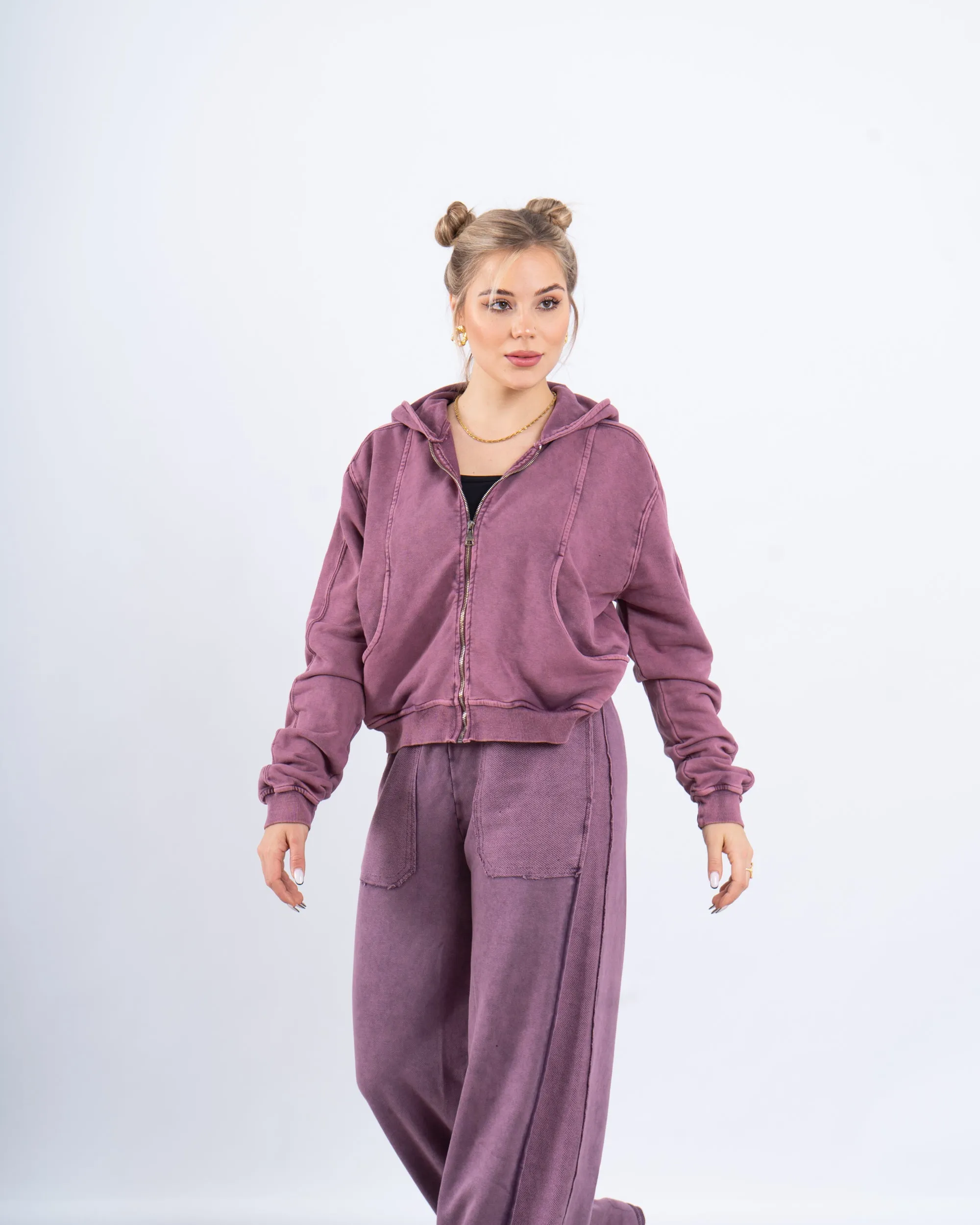 Acid-Wash Zip-Up Hoodie