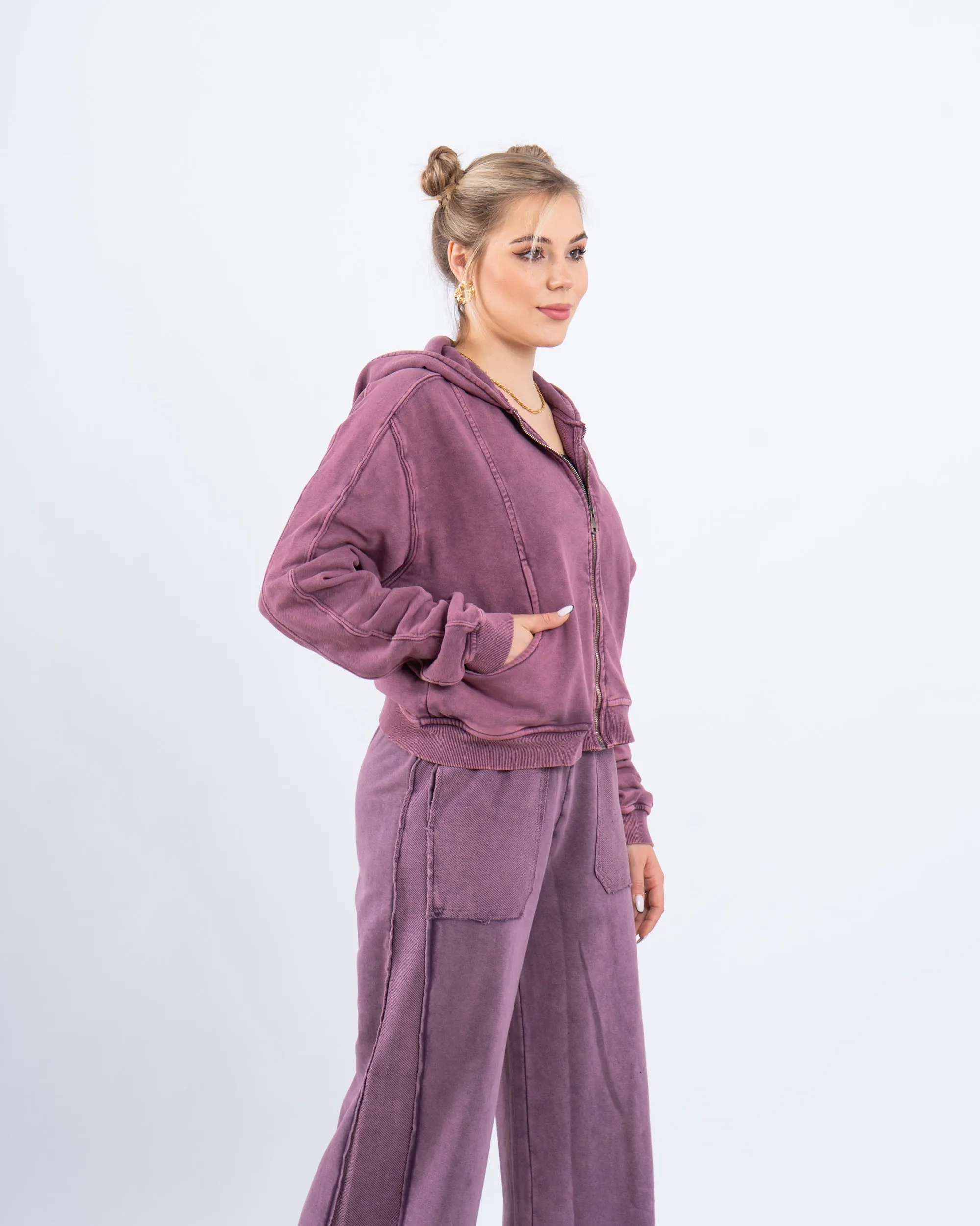 Acid-Wash Zip-Up Hoodie