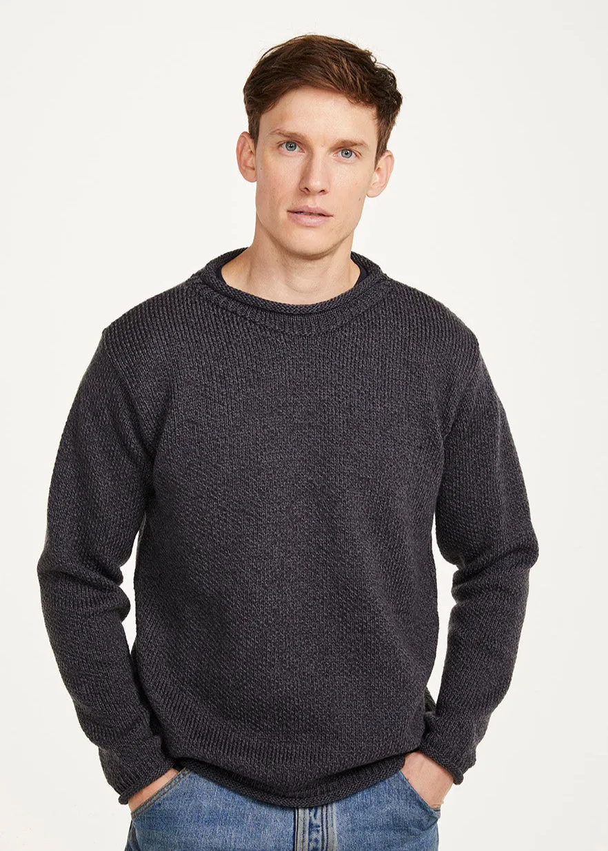 Aran Roll Neck Sweater | Charcoal