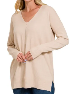 Ashley Front Seam Sweater - Heather Beige