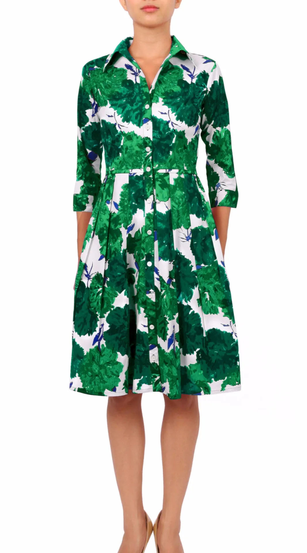 Audrey Dress Shirt Collar 3/4 Sleeve Regular Cotton Stretch (Cyprus Bloom)