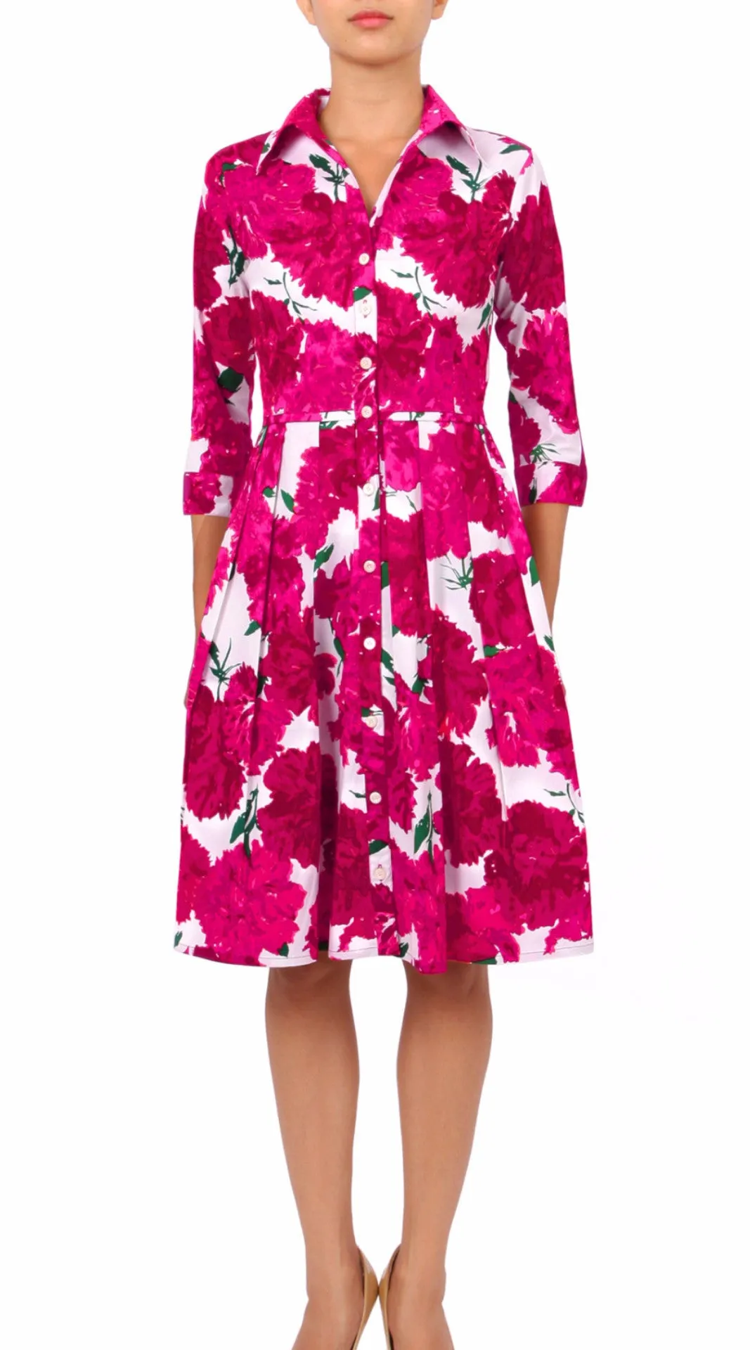 Audrey Dress Shirt Collar 3/4 Sleeve Regular Cotton Stretch (Cyprus Bloom)