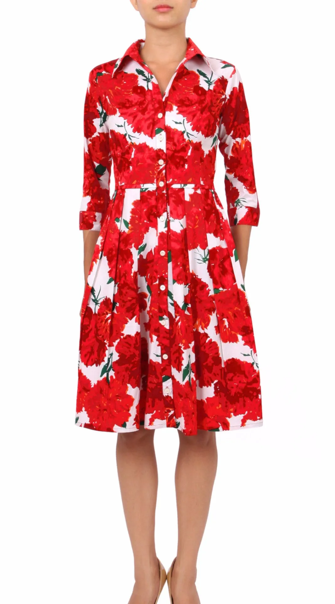 Audrey Dress Shirt Collar 3/4 Sleeve Regular Cotton Stretch (Cyprus Bloom)
