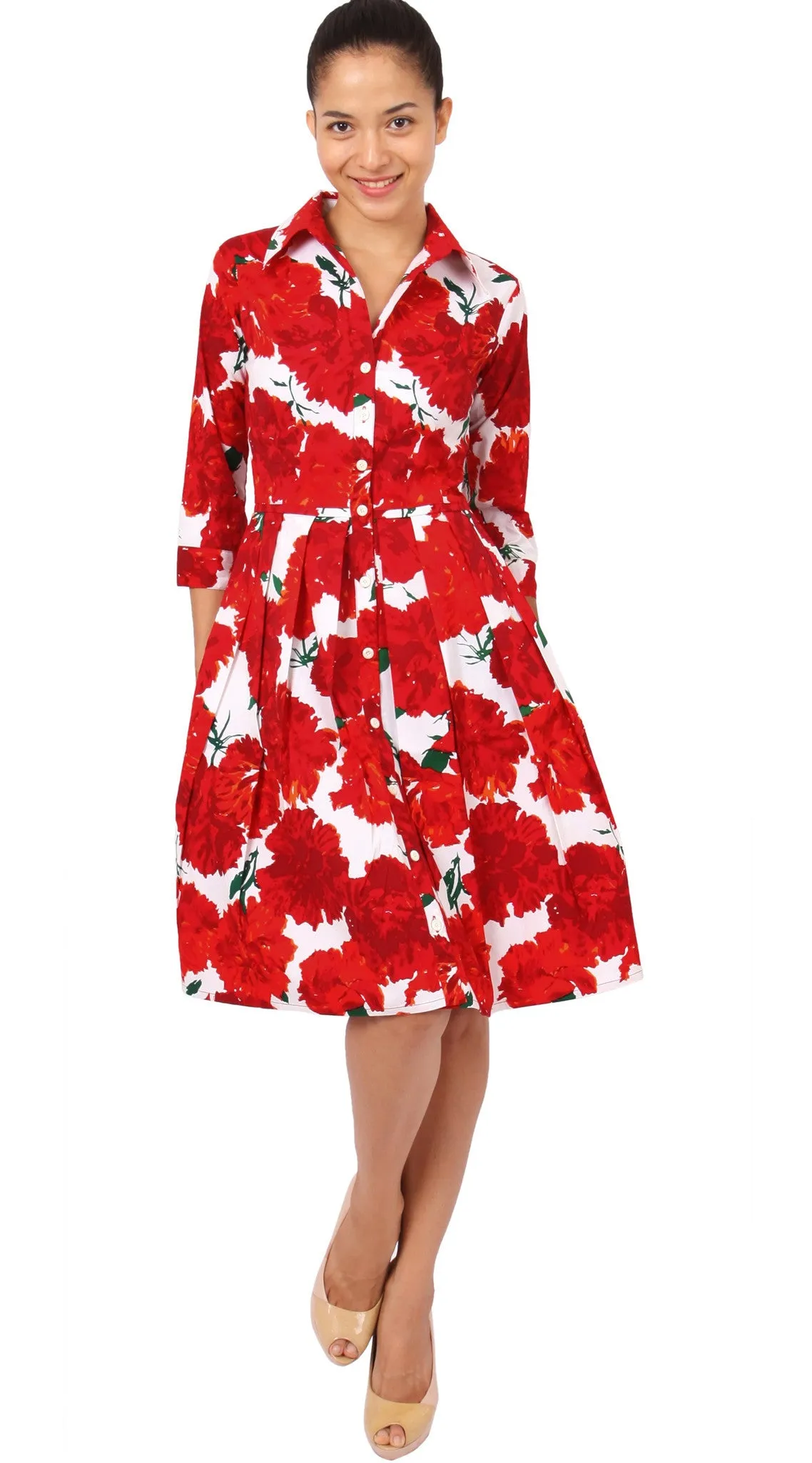 Audrey Dress Shirt Collar 3/4 Sleeve Regular Cotton Stretch (Cyprus Bloom)