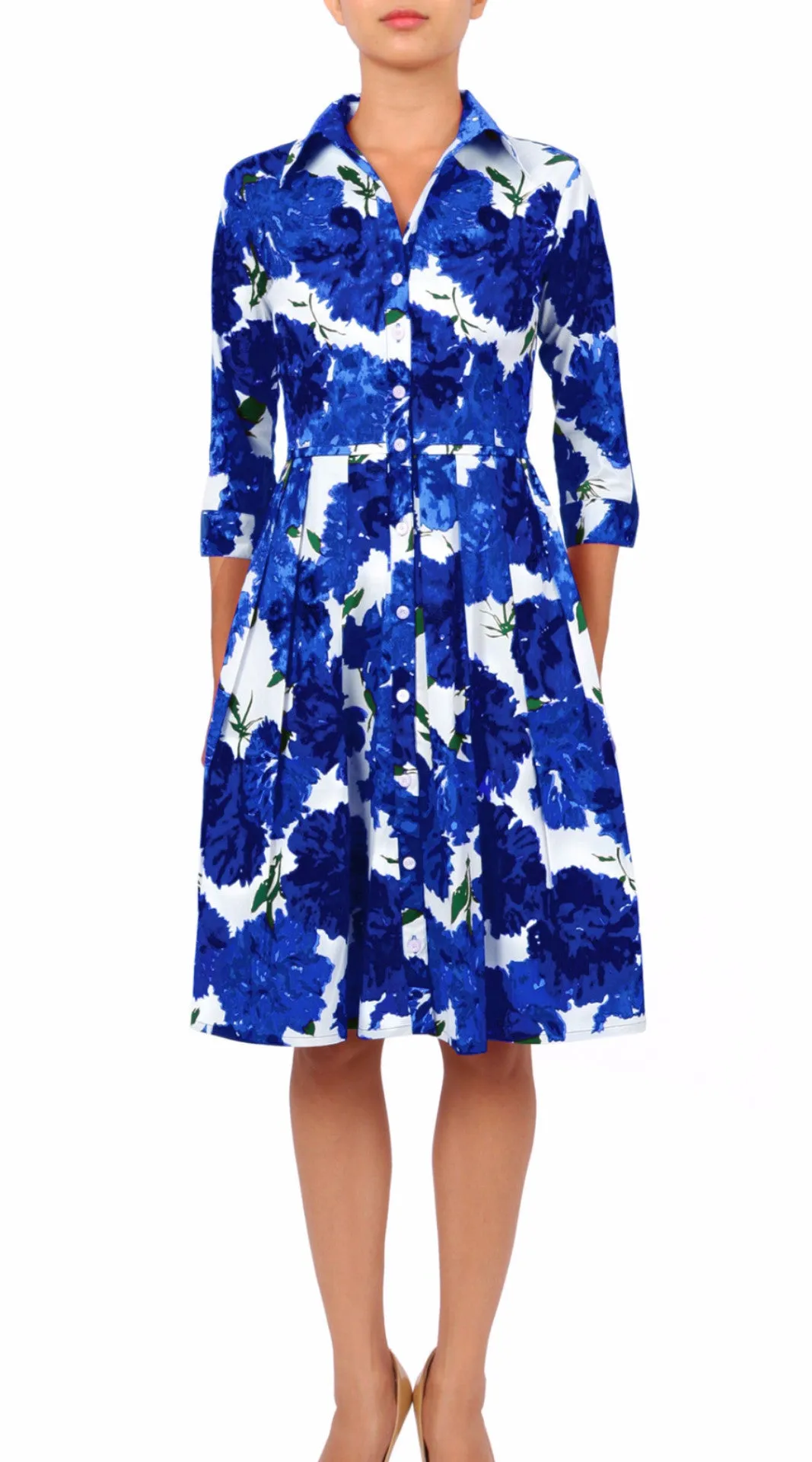 Audrey Dress Shirt Collar 3/4 Sleeve Regular Cotton Stretch (Cyprus Bloom)