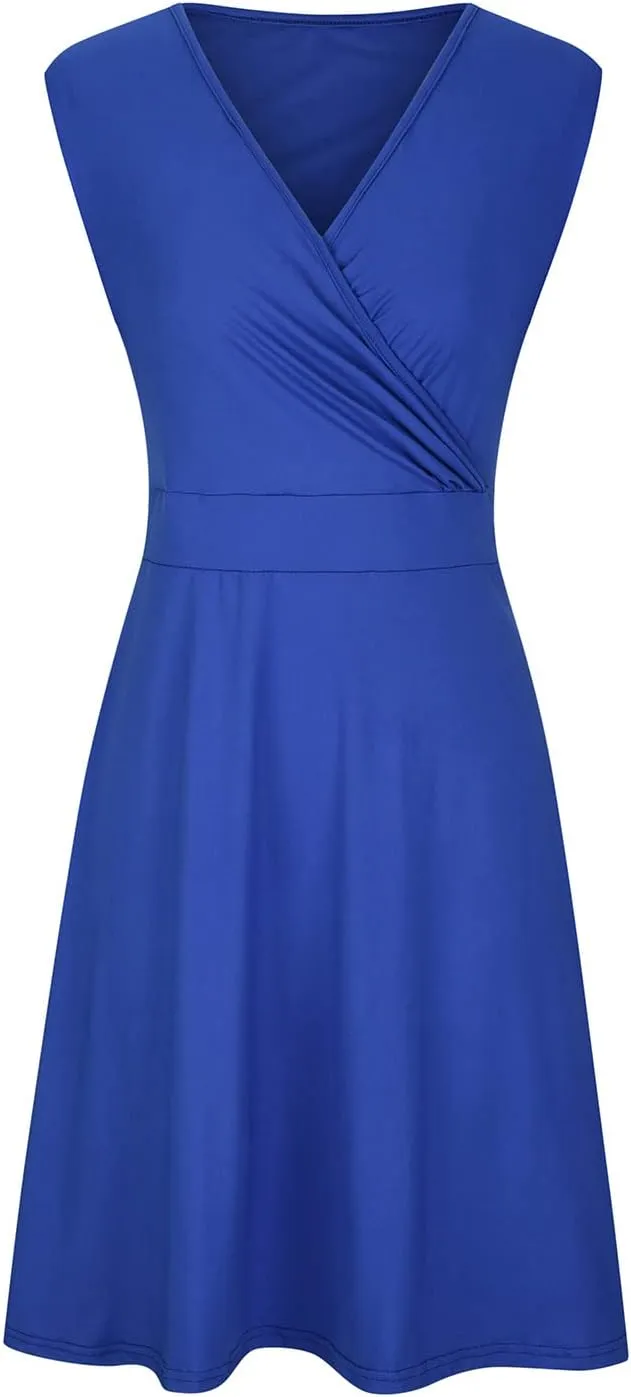 Binmer Womens Plus Size Dresses Sleeveless/Short Sleeve Wrap V-Neck Sundress Casual Summer Wedding Cocktail Dress with Pocket