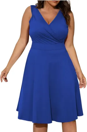 Binmer Womens Plus Size Dresses Sleeveless/Short Sleeve Wrap V-Neck Sundress Casual Summer Wedding Cocktail Dress with Pocket