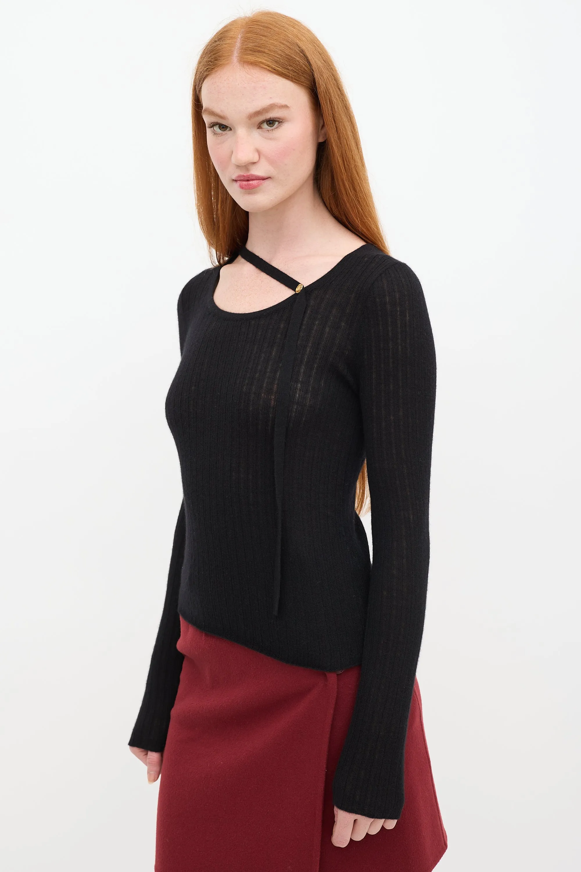 Black Cashmere Ribbed Sweater