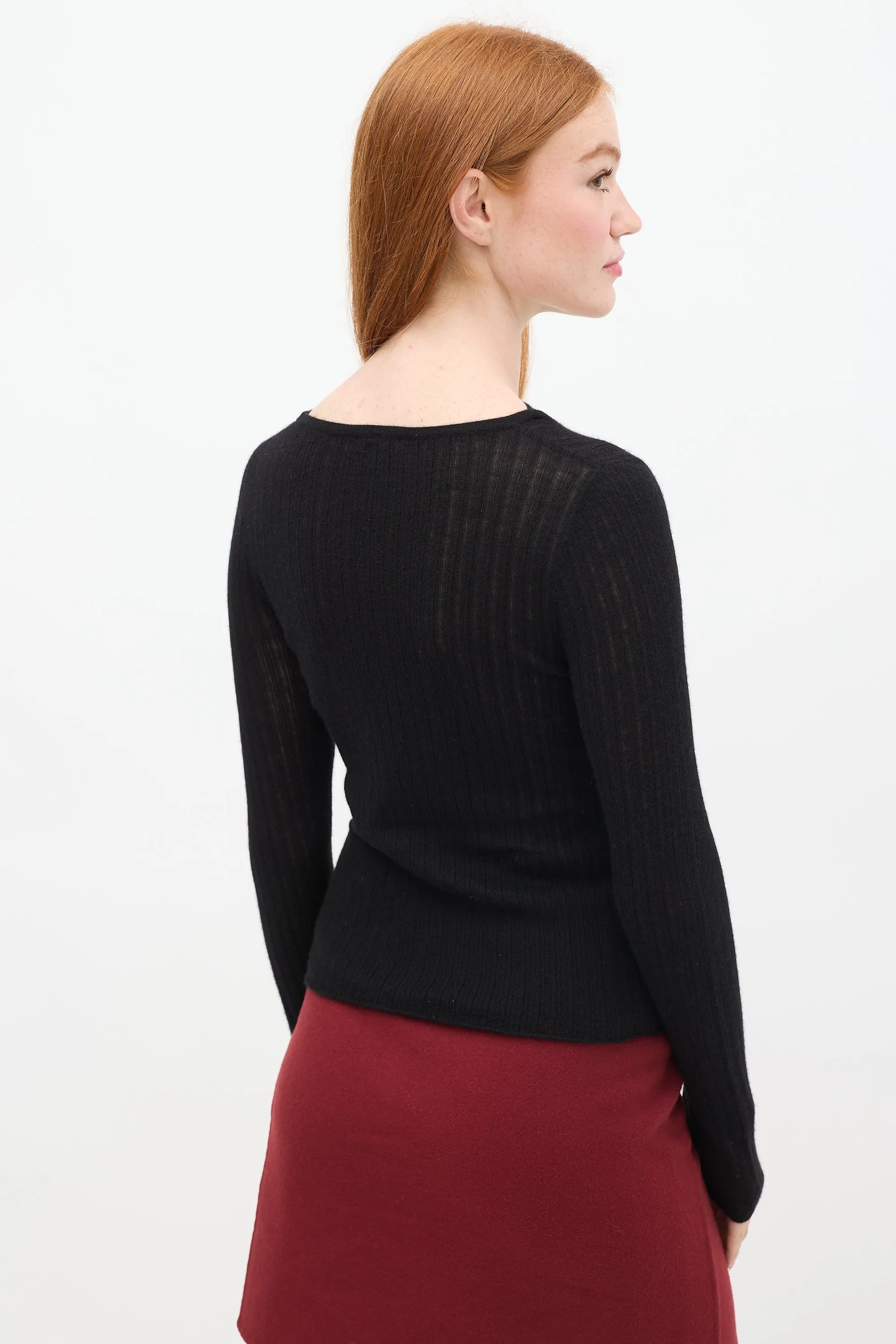Black Cashmere Ribbed Sweater