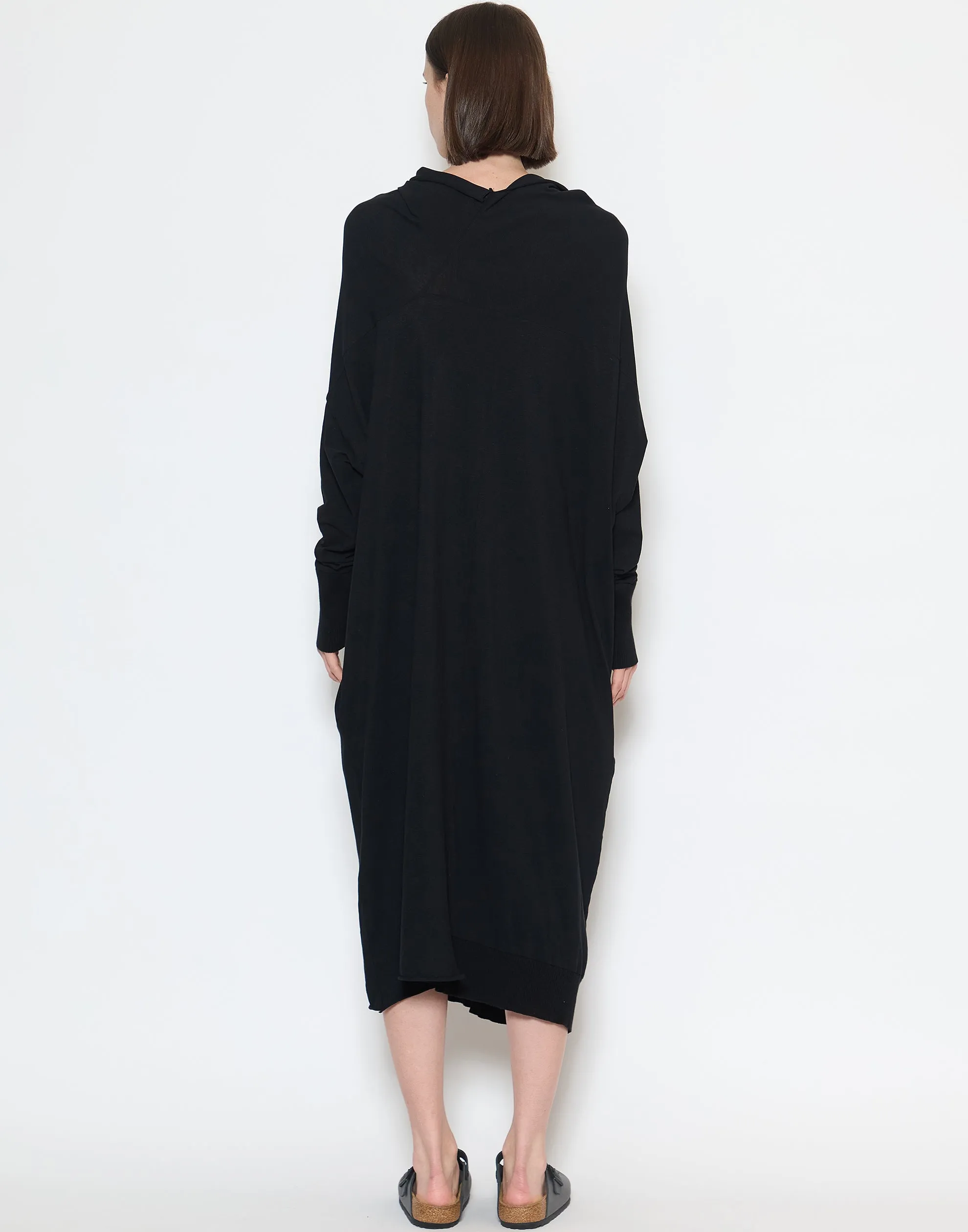 Black Cotton Draped Sweater Dress
