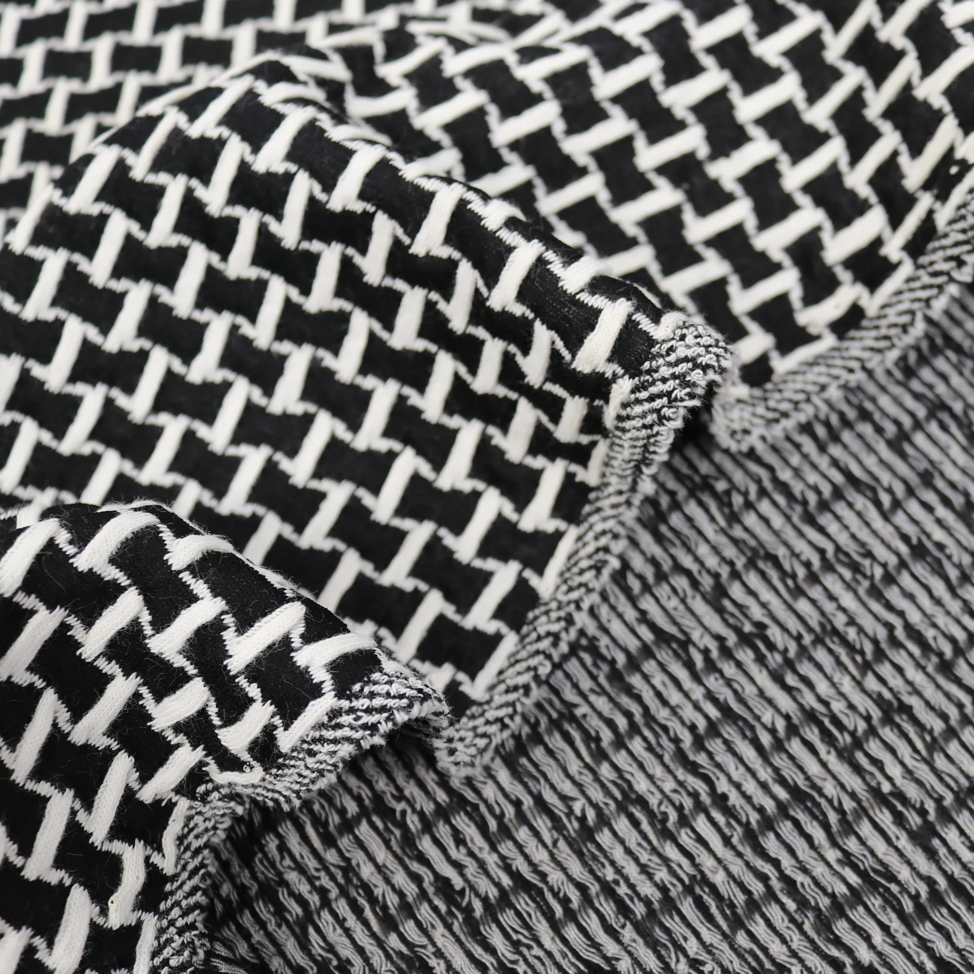 Black-Ivory Cotton Poly Span Jacquard Fabric by the Yard