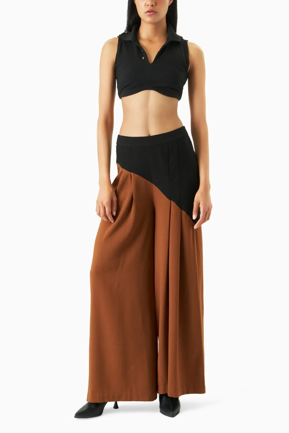Black Polo Top with Cedar Colourblock Pants