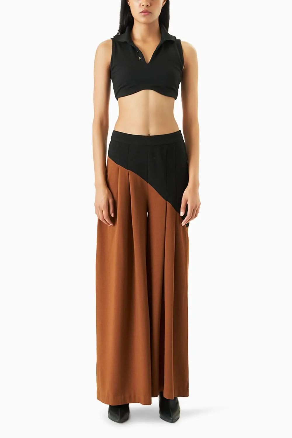 Black Polo Top with Cedar Colourblock Pants