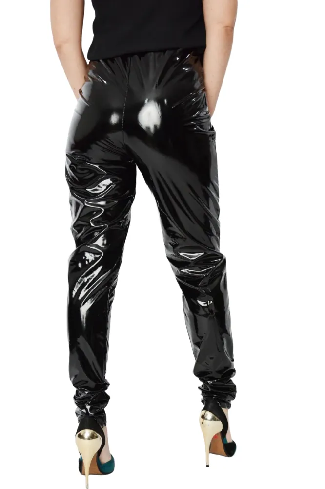 Black Shiny Wet Look PVC High Waist Disco Vinyl Leggings