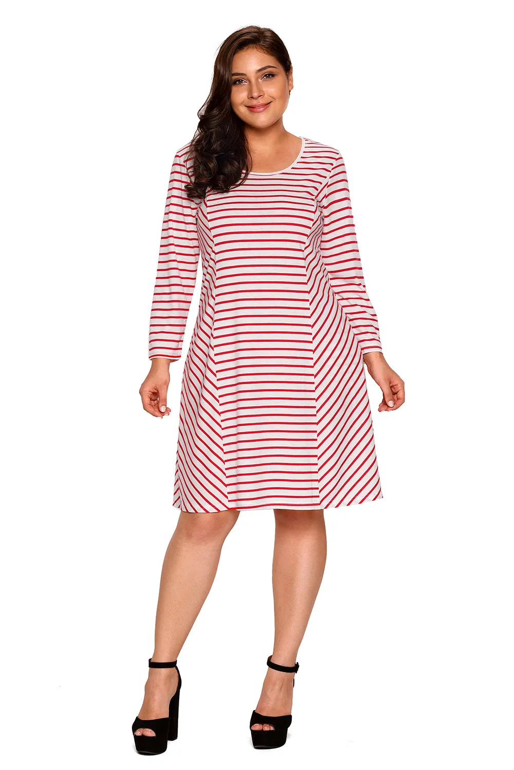 Burgundy White Stripes Relaxed Curvy Dress