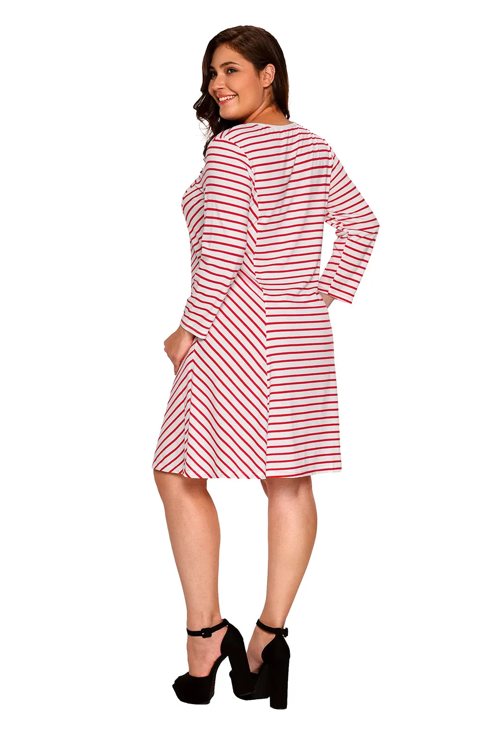 Burgundy White Stripes Relaxed Curvy Dress
