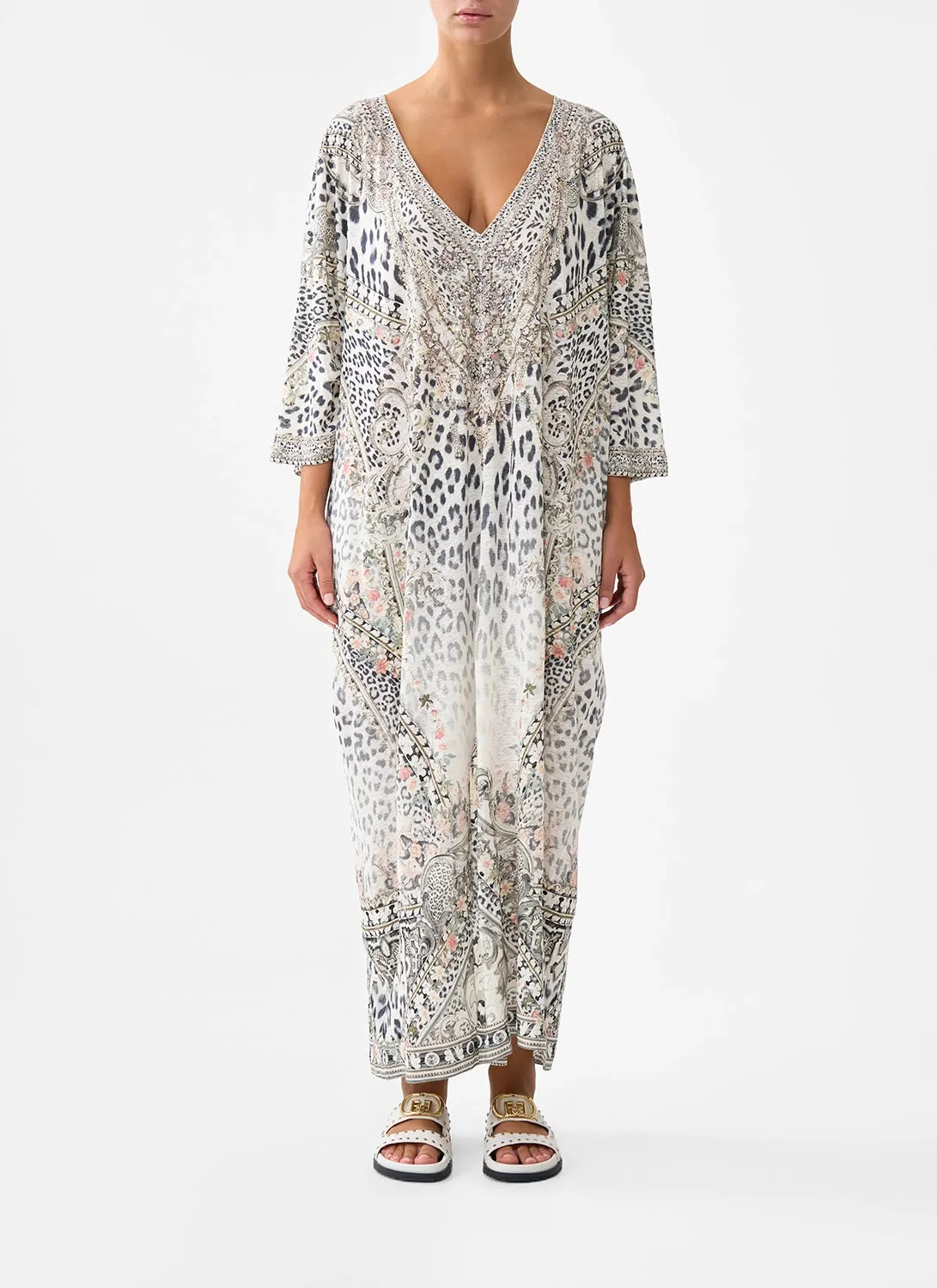 CAMILLA | MARBLE HEAVEN JERSEY V NECK BATWING KAFTAN