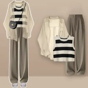 Casual Stripe Top Pants Set