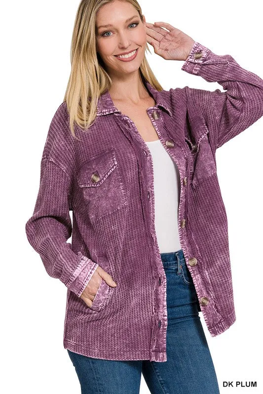 Cotton Waffle Acid Wash Shacket - Zenana
