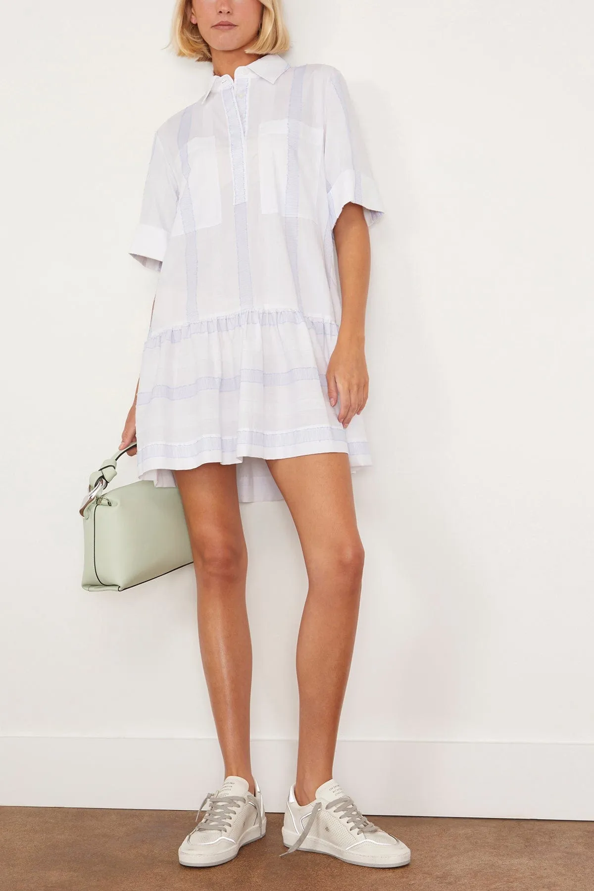 Cris Short Sleeve Shirt Dress in Blue Stripe Multi