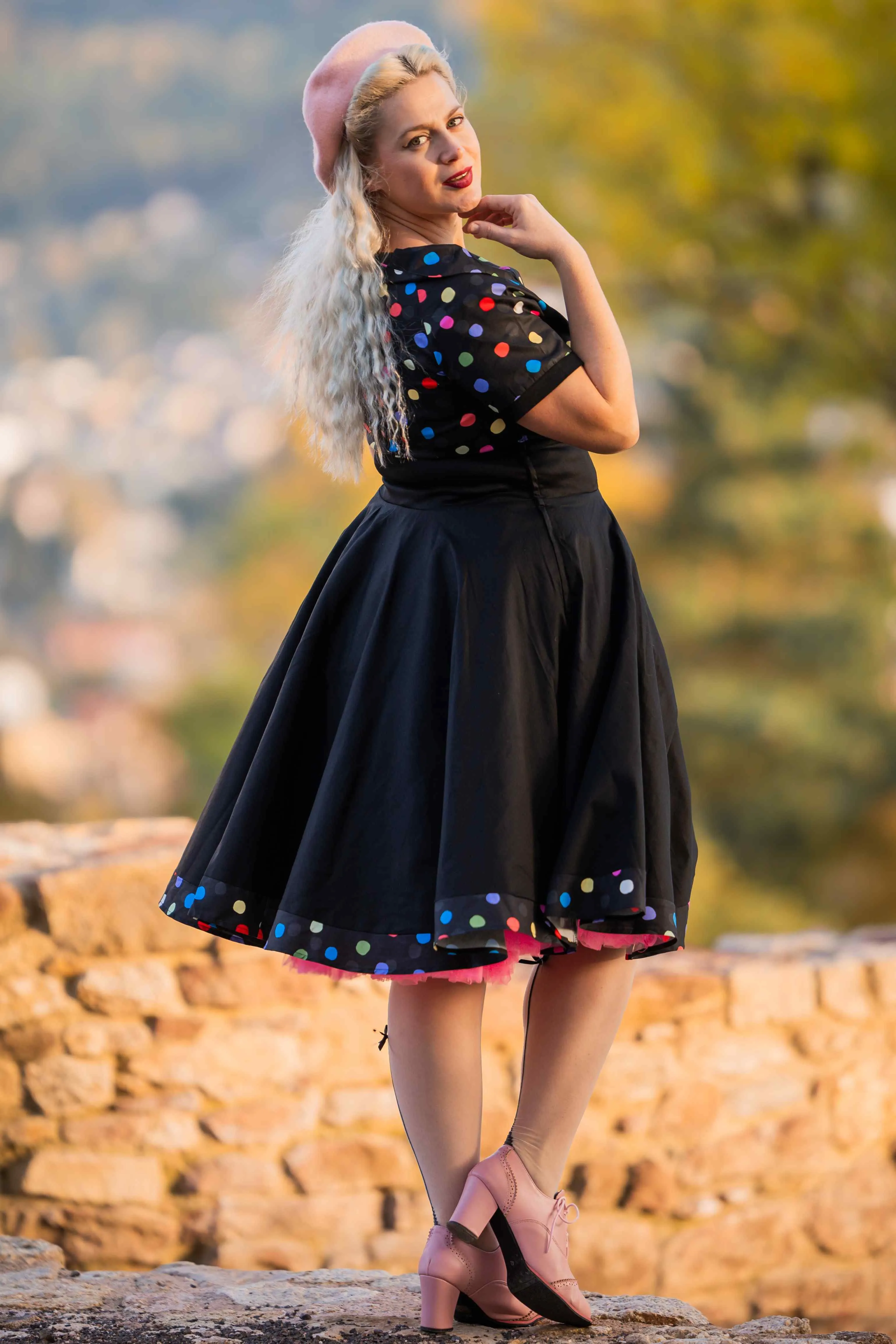Darlene Multicolour Polka Dot Black Circle Dress