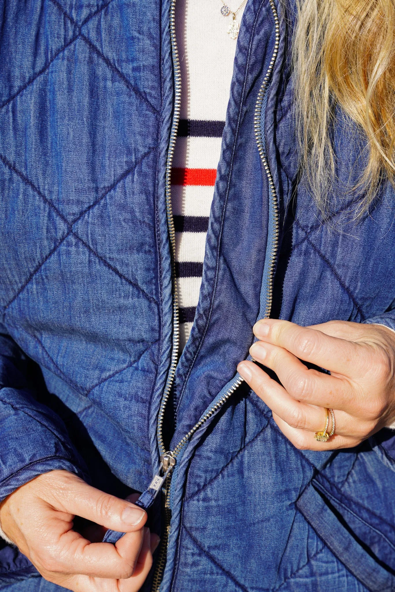Denim Blue Quilted Bomber Jacket
