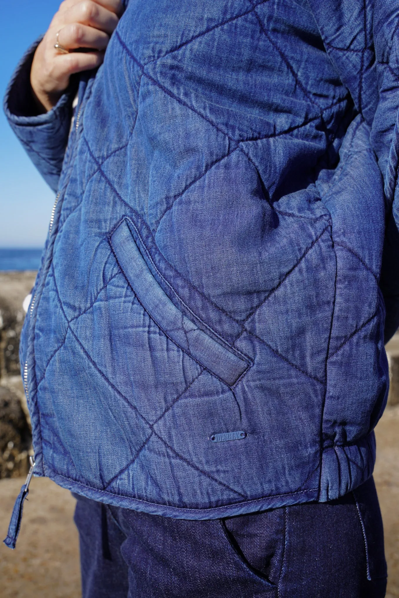 Denim Blue Quilted Bomber Jacket