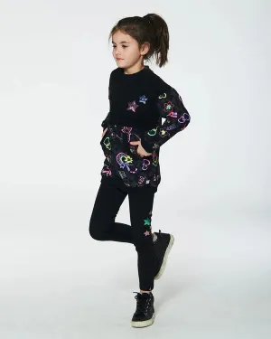 Deux Par Deux Black Leggings with Foil Star Detail: Sizes 2 to 10 Years