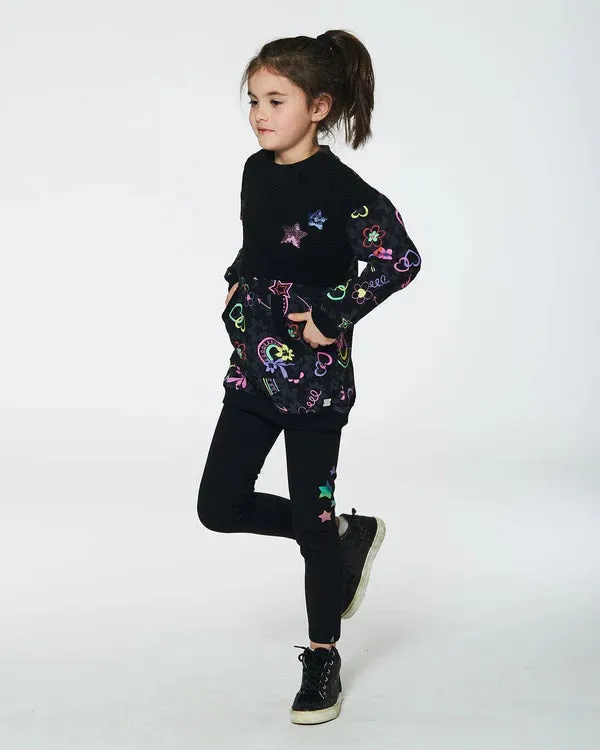 Deux Par Deux Black Leggings with Foil Star Detail: Sizes 2 to 10 Years