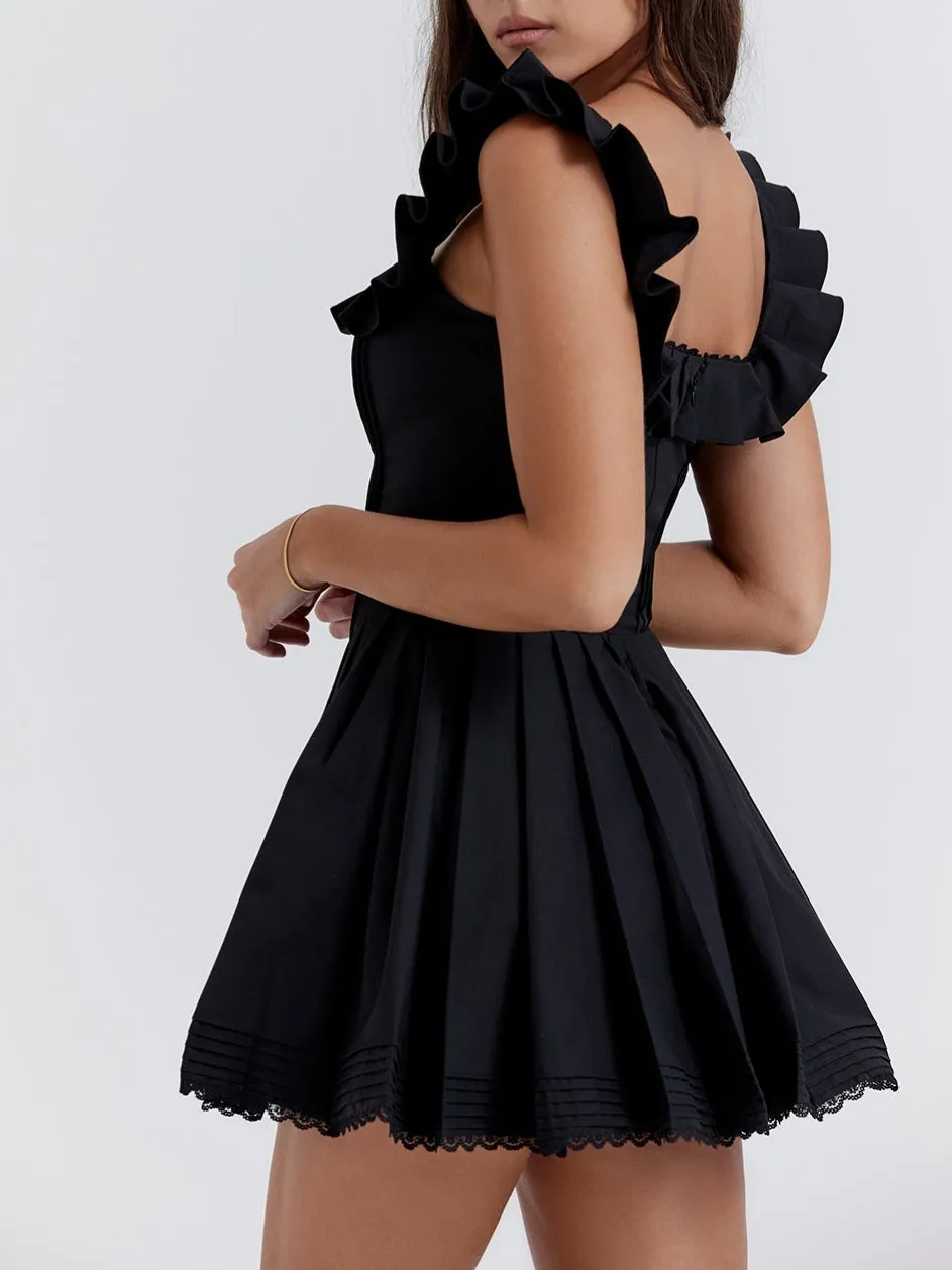 Flytonn- Jemima Black Pin Tuck Pleated Dress