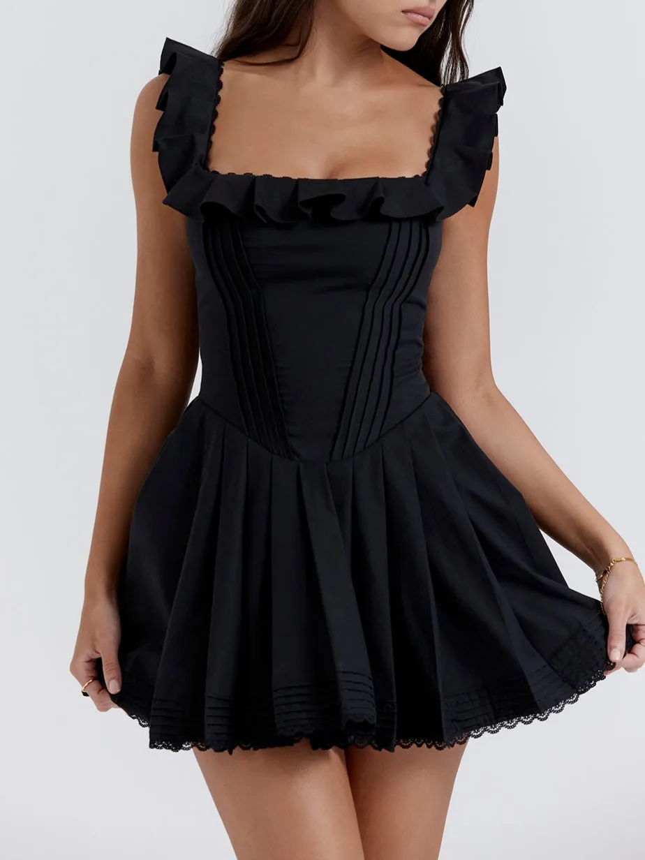 Flytonn- Jemima Black Pin Tuck Pleated Dress