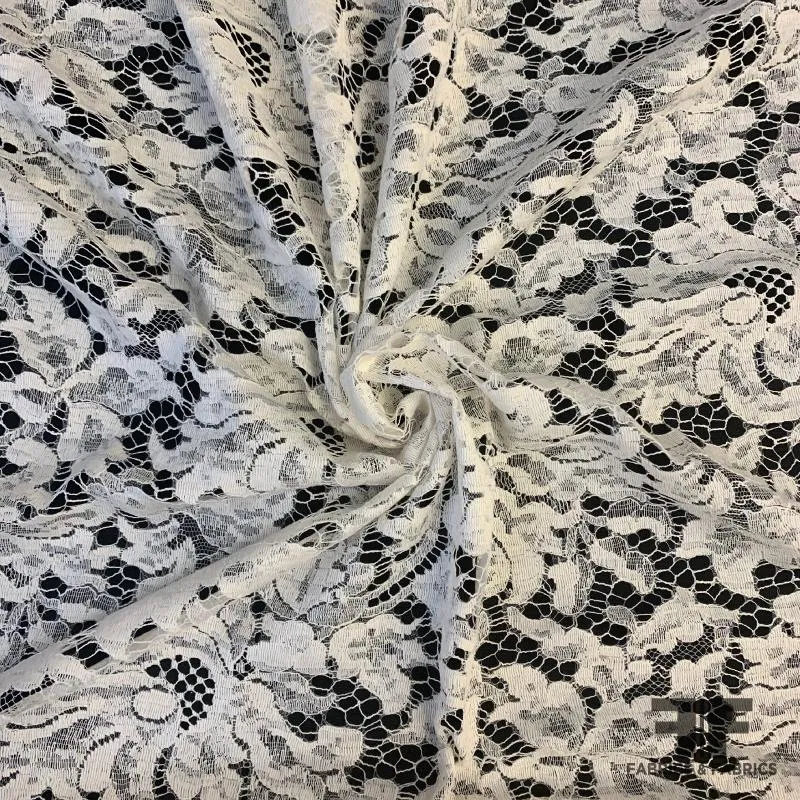 French Chantilly Lace Bold Stitchwork - Off White