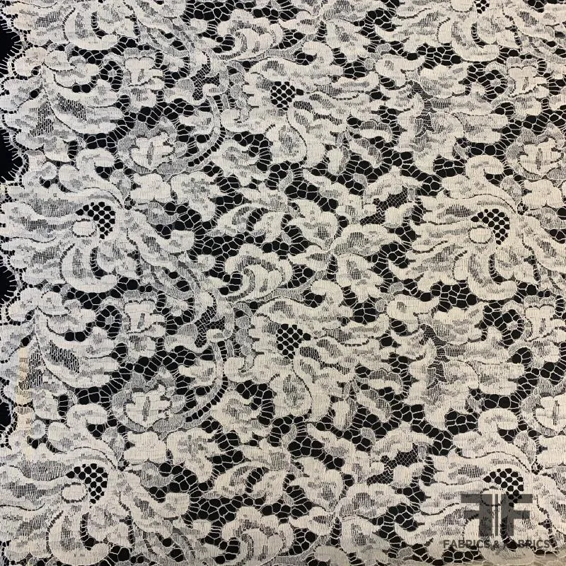 French Chantilly Lace Bold Stitchwork - Off White