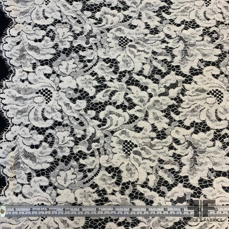 French Chantilly Lace Bold Stitchwork - Off White
