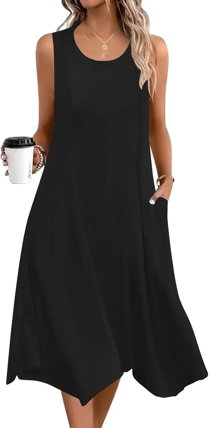 FZYLQY 2025 Womens Summer Dress Casual Swing Ruffle Short Sleeve Sundresses Beach Mini A-line Shift Dress with Pockets