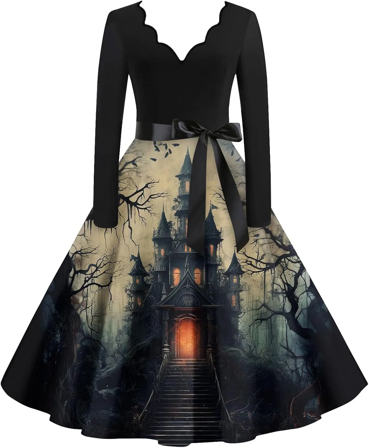 Halloween Dresses for Women V Neck Long Sleeve Fall Costumes 1950s Wrap Plus Size Dresses