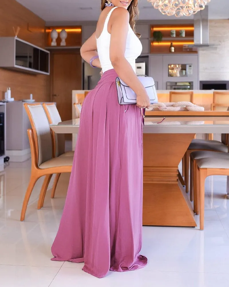 High Waist A Line Flared Pants Casual Loose Fit Wide Leg Summer Pants
