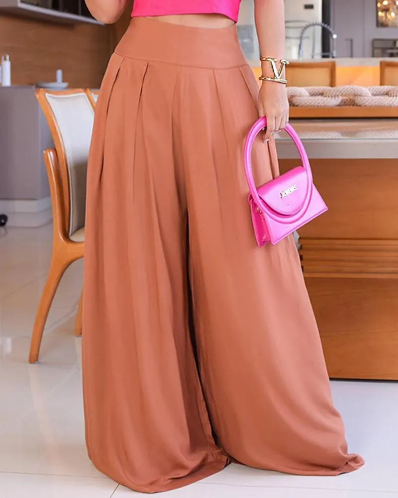 High Waist A Line Flared Pants Casual Loose Fit Wide Leg Summer Pants