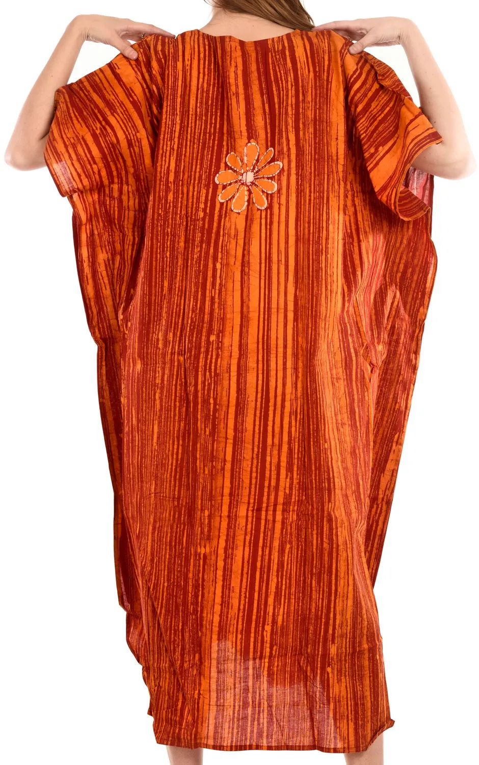 LA LEELA Cotton Batik Printed Women's Kaftan Kimono Summer Beachwear Cover up Dress  Red_O797