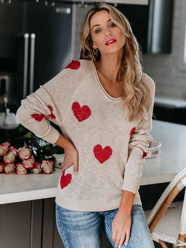 Love Valentine's Day V Neck Knit Pullover Sweater