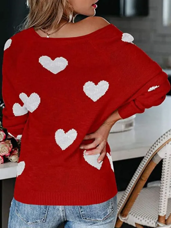 Love Valentine's Day V Neck Knit Pullover Sweater