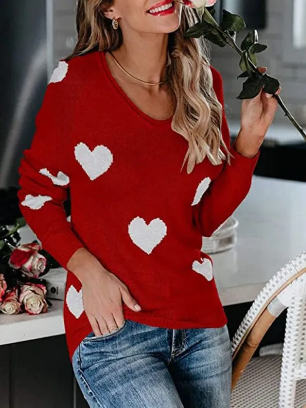 Love Valentine's Day V Neck Knit Pullover Sweater