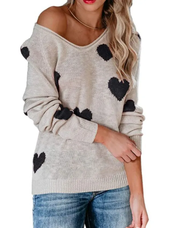 Love Valentine's Day V Neck Knit Pullover Sweater