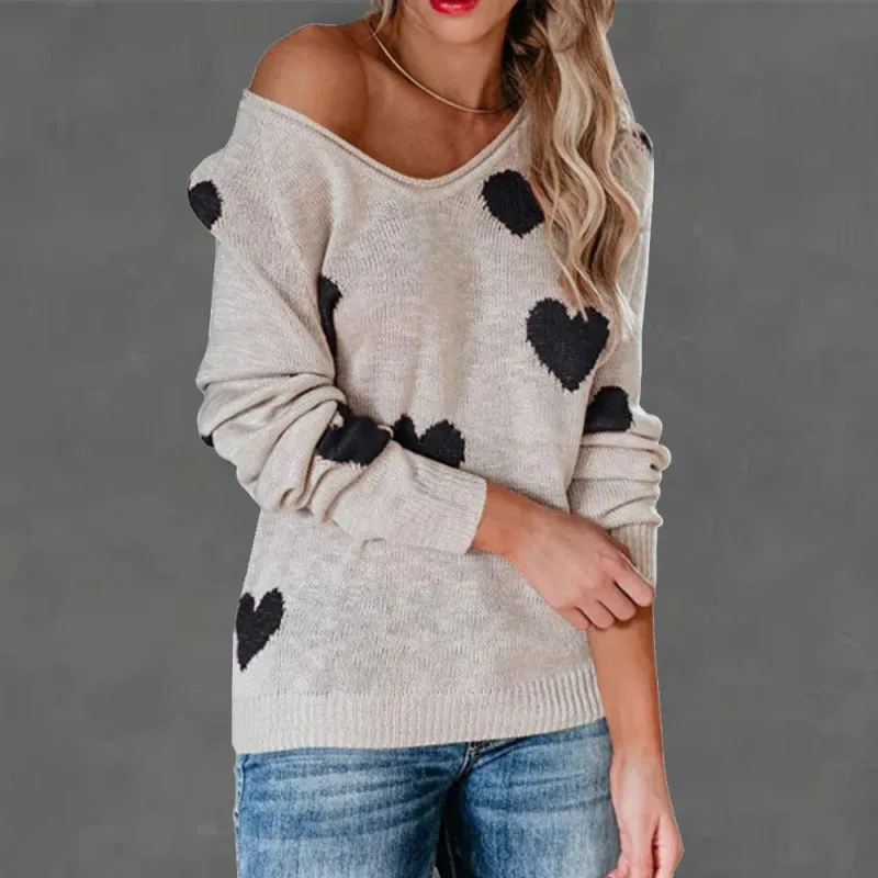 Love Valentine's Day V Neck Knit Pullover Sweater