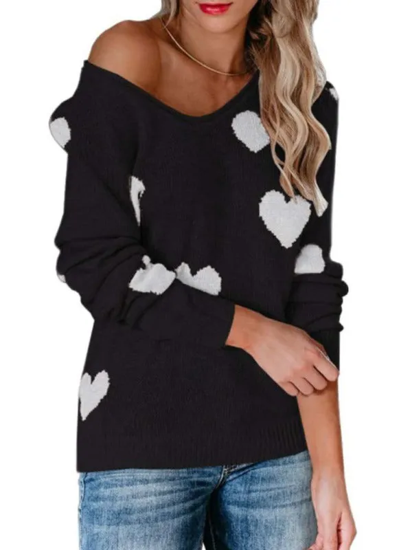 Love Valentine's Day V Neck Knit Pullover Sweater