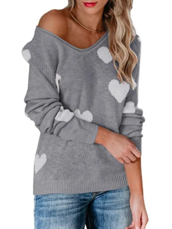 Love Valentine's Day V Neck Knit Pullover Sweater