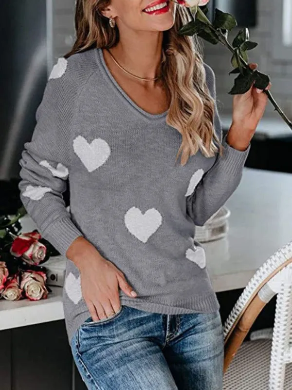 Love Valentine's Day V Neck Knit Pullover Sweater