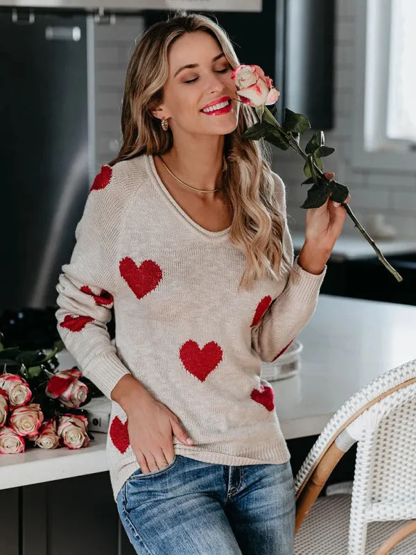 Love Valentine's Day V Neck Knit Pullover Sweater